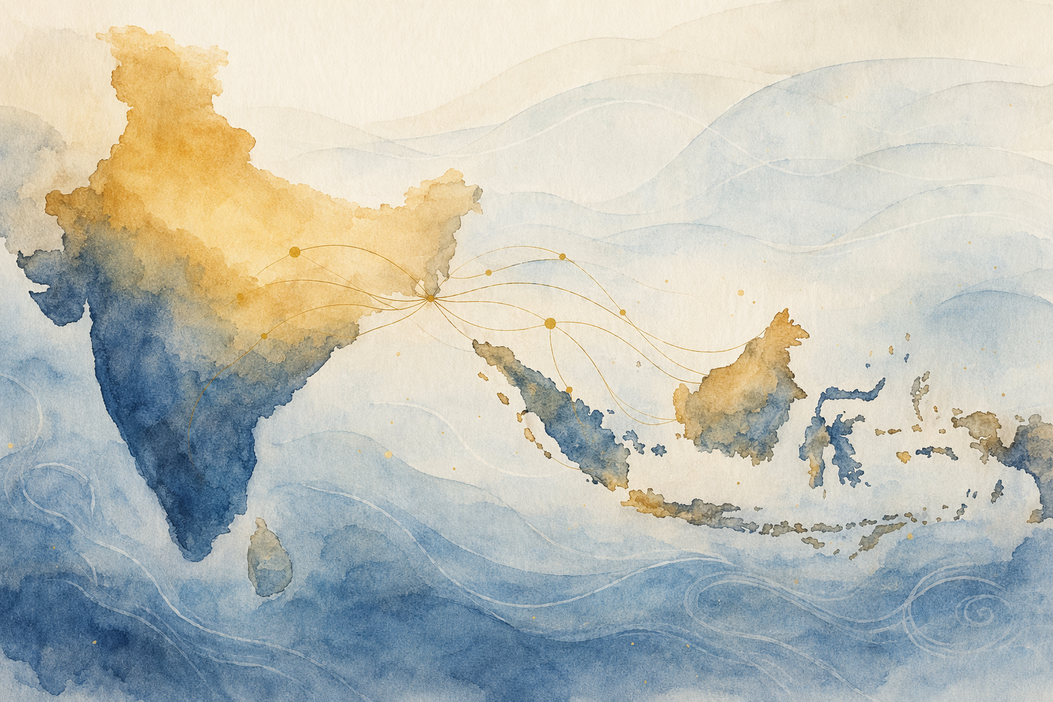 Abstract illustration depicting diplomatic connections between two nations, symbolizing international cooperation and shared values.