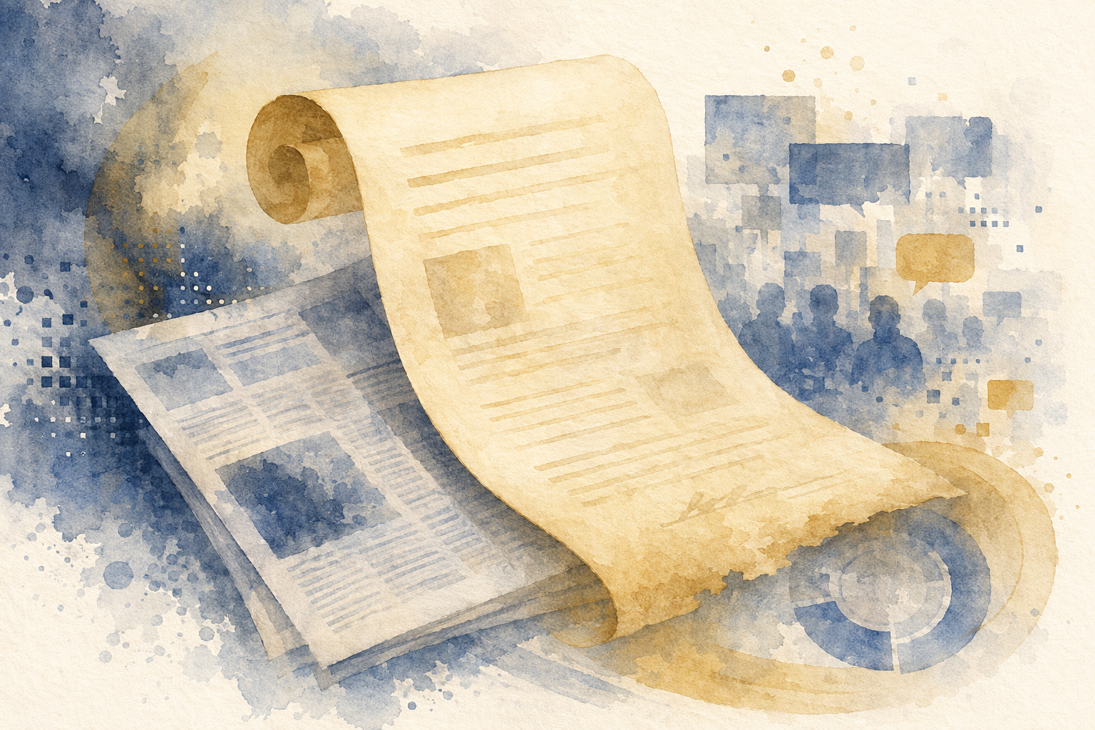 An abstract image showing a legal document overlaying a newspaper, symbolizing a defamation lawsuit against a media outlet.